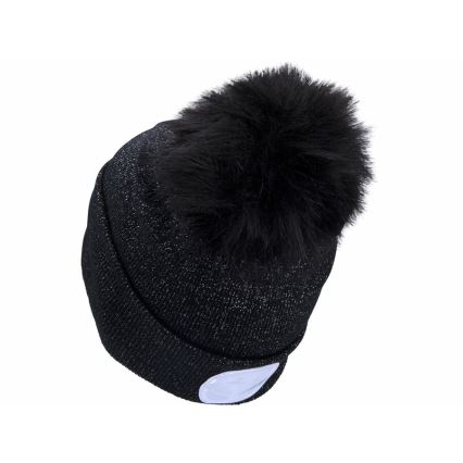 Extol - Hue med indbygget pandelygte og USB-opladning 300 mAh, sort med pompon, one size