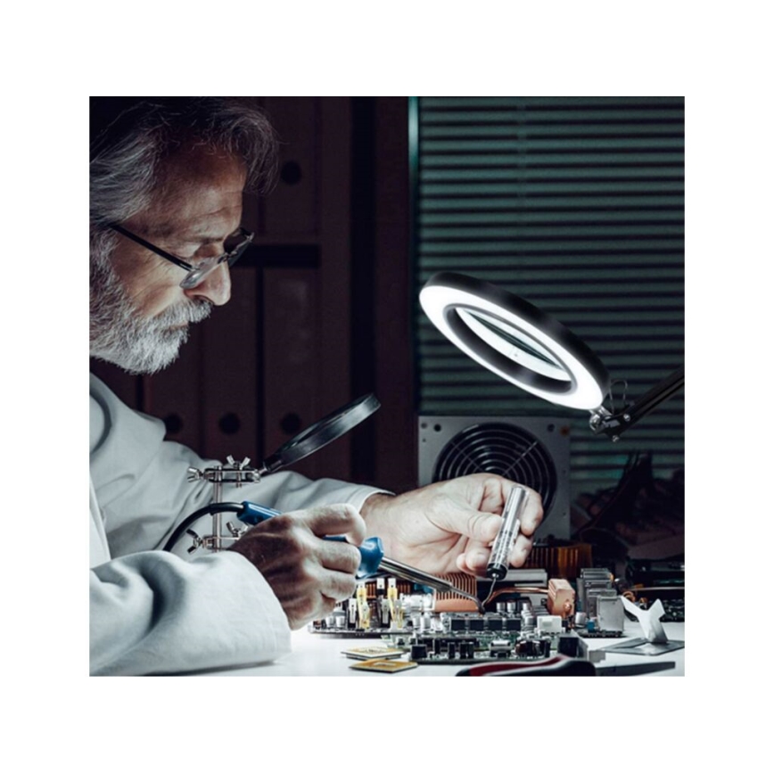 Extol - LED bordlampe dæmpbar med forstørrelsesglas LED/8W/5V 2900/4500/7500K sort