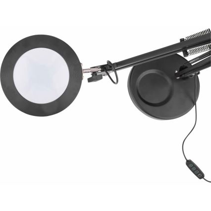 Extol - LED bordlampe dæmpbar med forstørrelsesglas LED/8W/5V 2900/4500/7500K sort