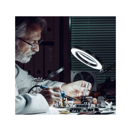 Extol - LED bordlampe med forstørrelsesglas dæmpbar LED/7W/5V 2900/4500/7500K sort