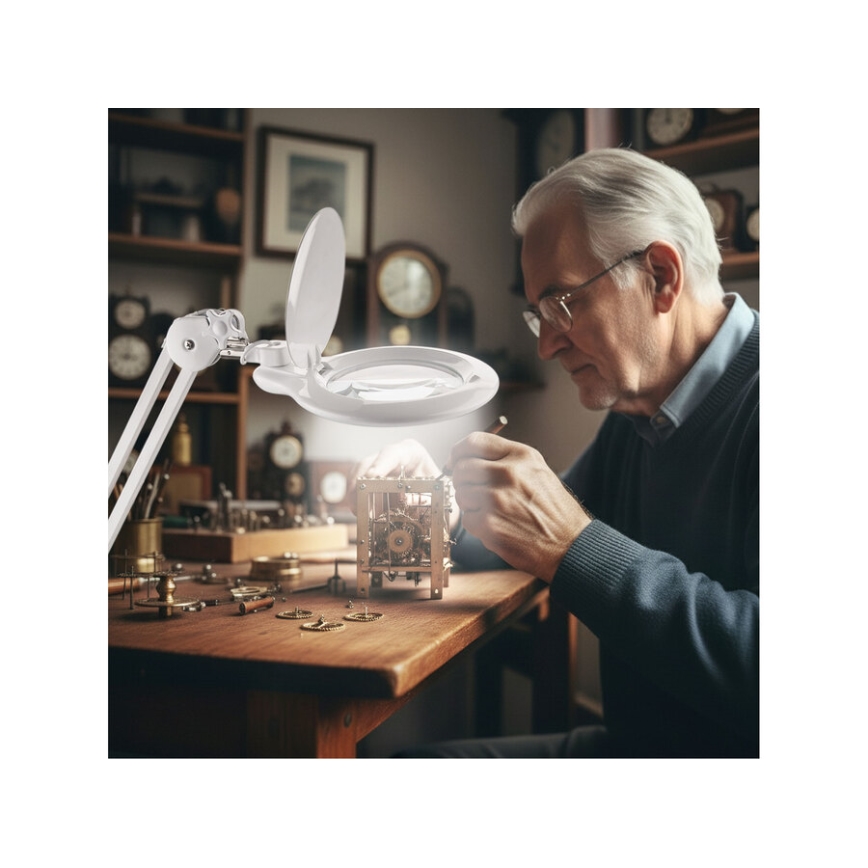 Extol - LED dæmpbar skrivebordslampe med lup LED/10W/230V hvid
