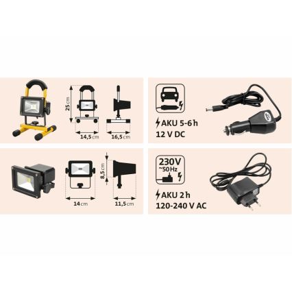 Extol - LED projektør genopladelig LED/10W/3600 mAh/8,4V IP65