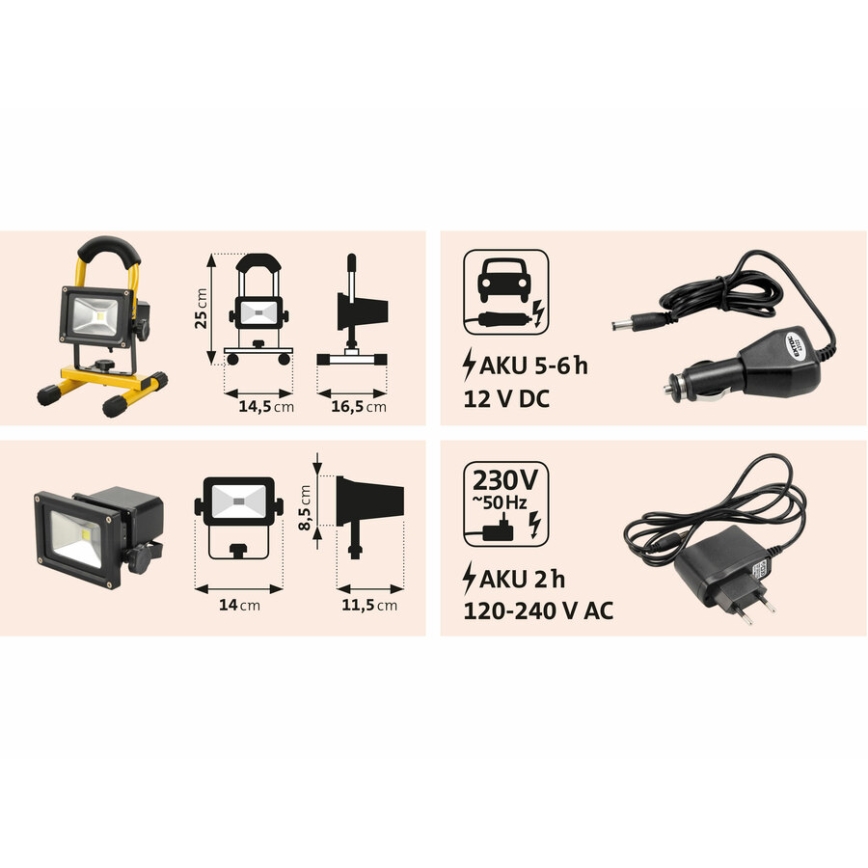 Extol - LED projektør genopladelig LED/10W/3600 mAh/8,4V IP65
