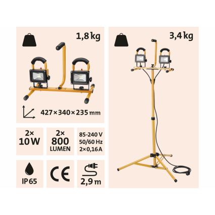 Extol - LED projektør med stativ 2xLED/10W/230V IP65