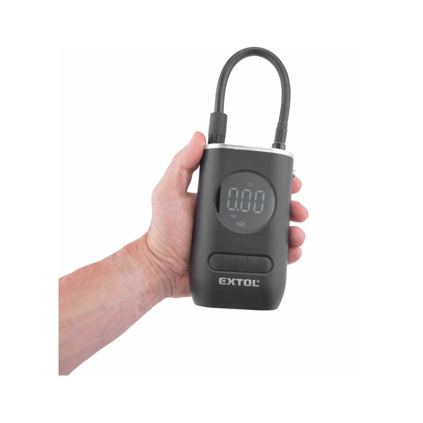Extol Premium - Digital lommekompressor 4000 mAh 7,4V sort