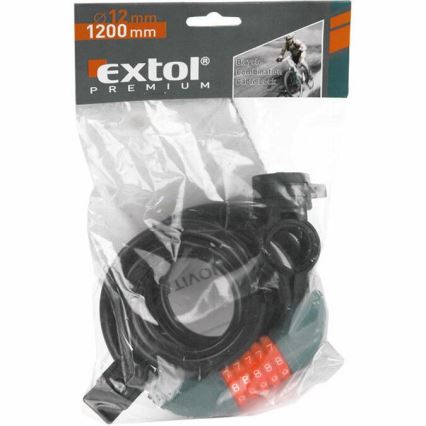 Extol Premium - Robust cykellås med kabel 12x1200 mm og femcifret kode