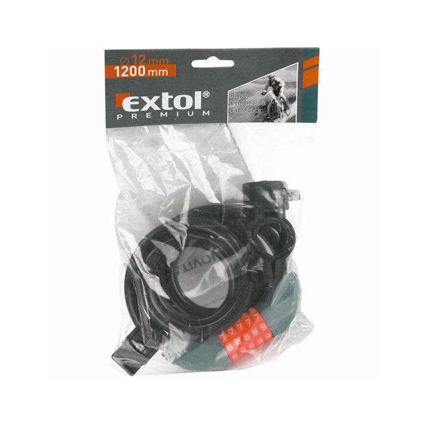 Extol Premium - Robust cykellås med kabel 12x1200 mm og femcifret kode