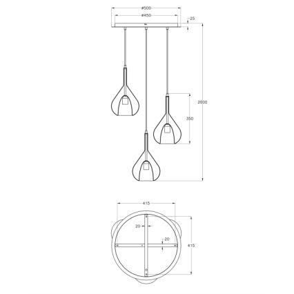 Fabas Luce 3481-47-297 - Pendel LILA 3xE27/40W/230V guldfarvet/grå/transparent