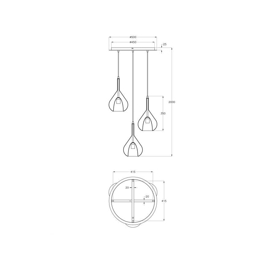 Fabas Luce 3481-47-297 - Pendel LILA 3xE27/40W/230V guldfarvet/grå/transparent