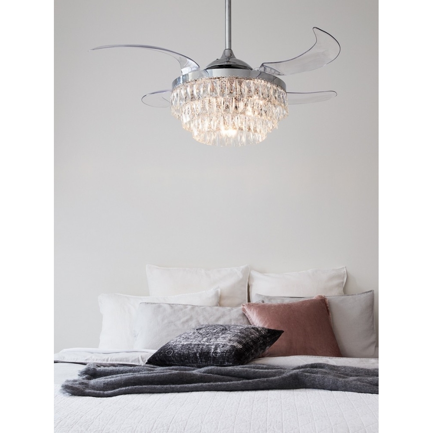 FANAWAY 212923 - LED loftventilator VEIL 6xE14/4,5W/230V skinnende krom + fjernbetjening