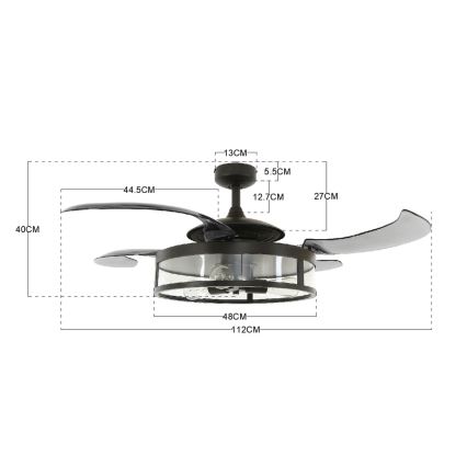 FANAWAY 212927 - LED loftventilator CLASSIC 3xE27/4W/230V sort + fjernbetjening