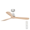 FARO 33373DC - Loftventilator LANTAU træ/mat krom pr. 132 cm + fjernbetjening