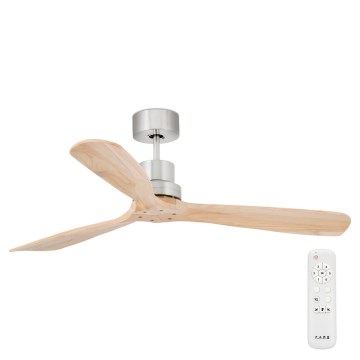 FARO 33373DC - Loftventilator LANTAU træ/mat krom pr. 132 cm + fjernbetjening