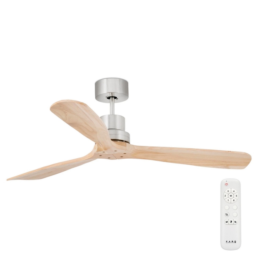 FARO 33373DC - Loftventilator LANTAU træ/mat krom pr. 132 cm + fjernbetjening