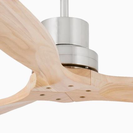 FARO 33373DC - Loftventilator LANTAU træ/mat krom pr. 132 cm + fjernbetjening
