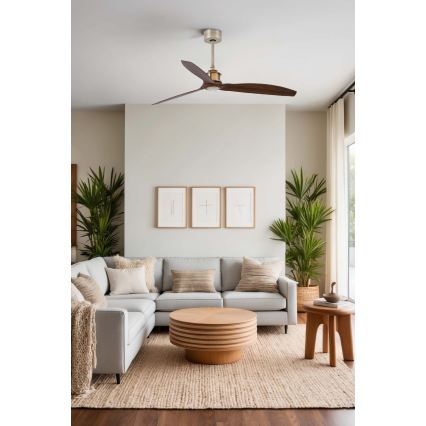FARO 33398WT - Loftventilator JUST FAN M Ø 128 cm brun/messing Wi-Fi Tuya + fjernbetjening