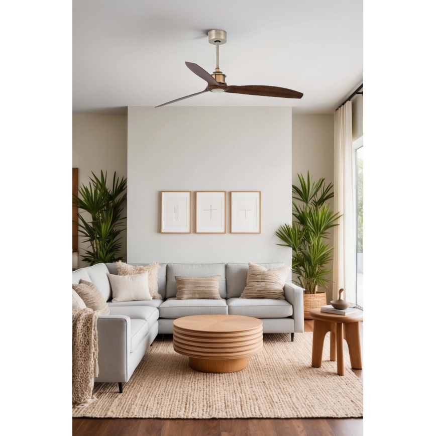 FARO 33398WT - Loftventilator JUST FAN M Ø 128 cm brun/messing Wi-Fi Tuya + fjernbetjening