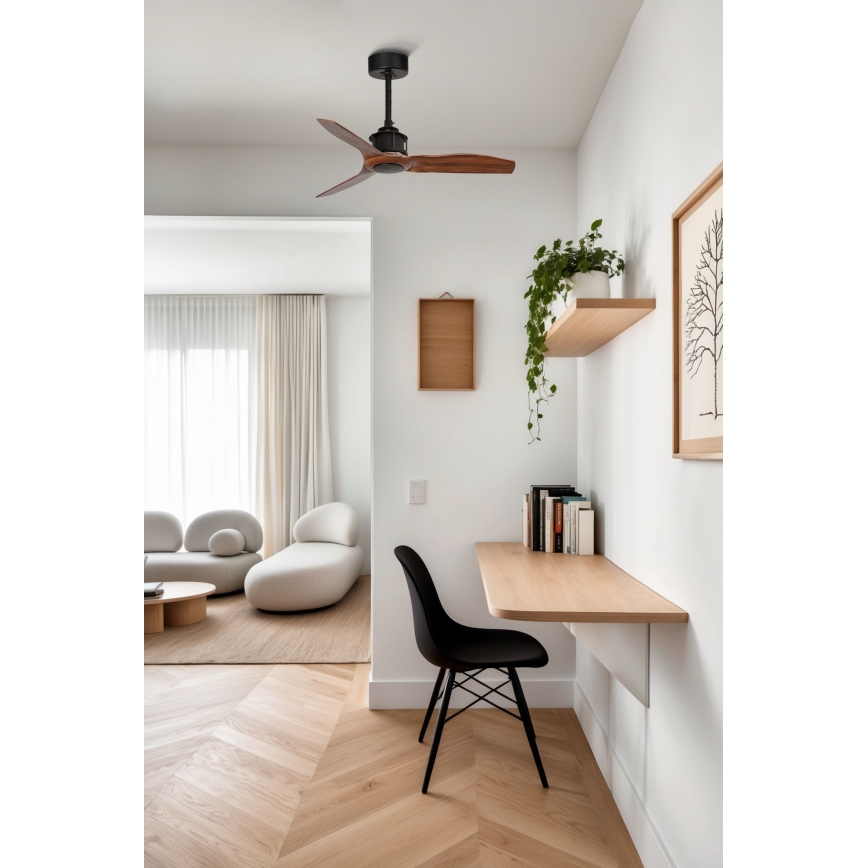 FARO 33425WT - Loftventilator JUST FAN S Ø 81 cm brun/sort, Wi‑Fi Tuya + fjernbetjening