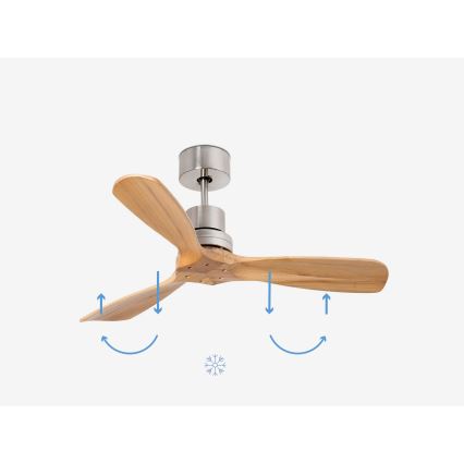 FARO 33509DC - Loftventilator MINI LANTAU mat krom/træ diameter 107 cm + fjernbetjening