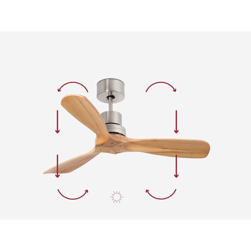 FARO 33509DC - Loftventilator MINI LANTAU mat krom/træ diameter 107 cm + fjernbetjening