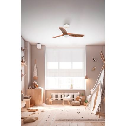FARO 33805-1TW - LED loftventilator dæmpbar HEYWOOD S LED/10W/230V 2700/4000/6000K træ/hvid diameter 90 cm + fjernbetjening