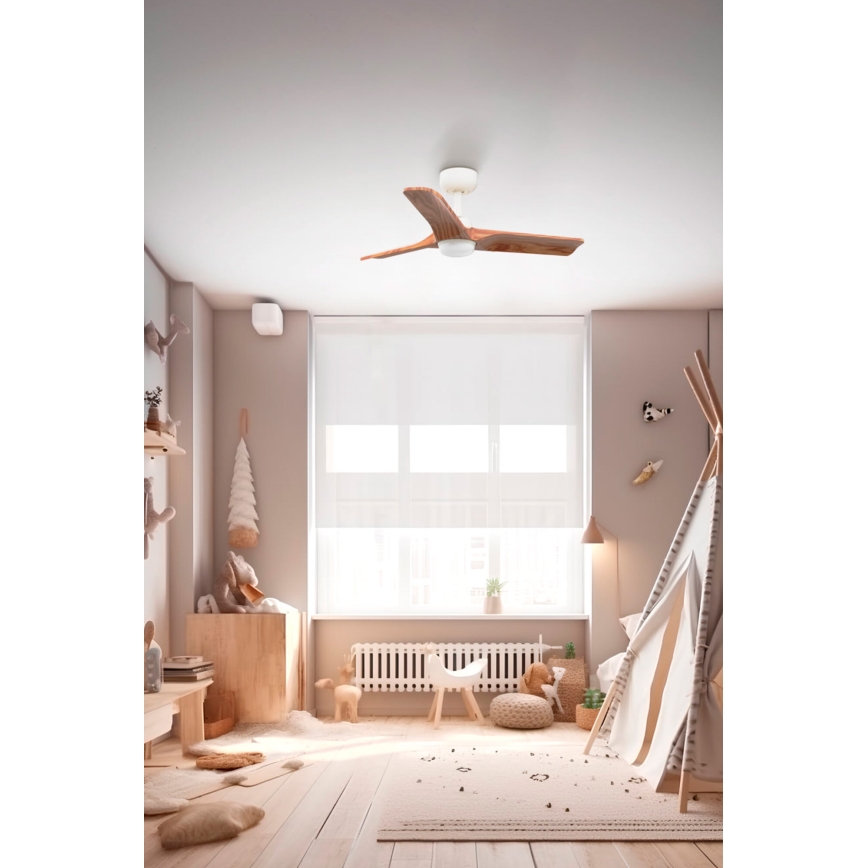 FARO 33805-1TW - LED loftventilator dæmpbar HEYWOOD S LED/10W/230V 2700/4000/6000K træ/hvid diameter 90 cm + fjernbetjening
