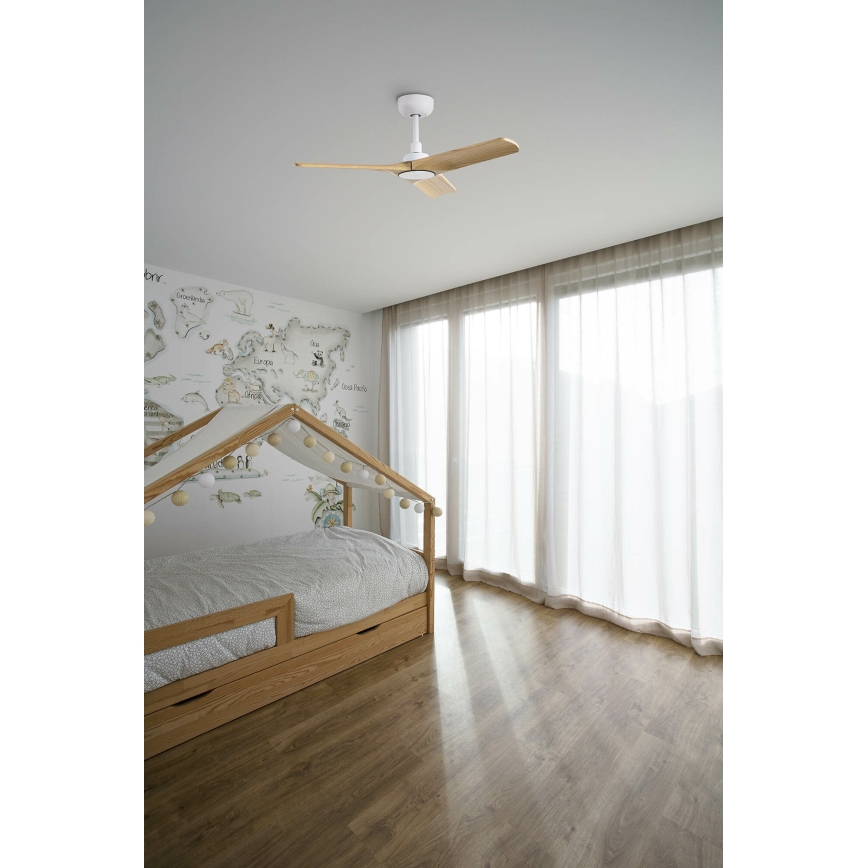 FARO 33805WT - Loftventilator HEYWOOD S træ/hvid diameter 90 cm Wi-Fi Tuya + fjernbetjening