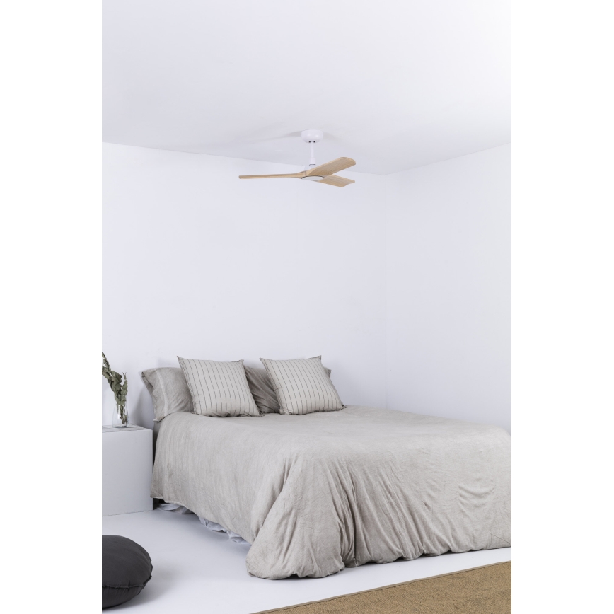 FARO 33805WT - Loftventilator HEYWOOD S træ/hvid diameter 90 cm Wi-Fi Tuya + fjernbetjening