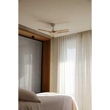 FARO 33805WT - Loftventilator HEYWOOD S træ/hvid diameter 90 cm Wi-Fi Tuya + fjernbetjening
