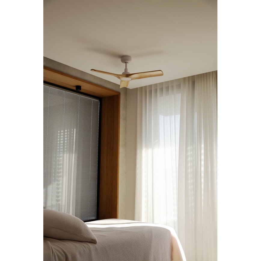 FARO 33805WT - Loftventilator HEYWOOD S træ/hvid diameter 90 cm Wi-Fi Tuya + fjernbetjening