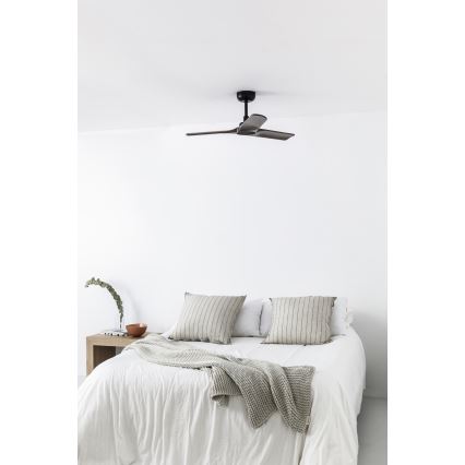 FARO 33806WT - Loftventilator HEYWOOD S træ/sort diameter 90 cm Wi-Fi Tuya + fjernbetjening