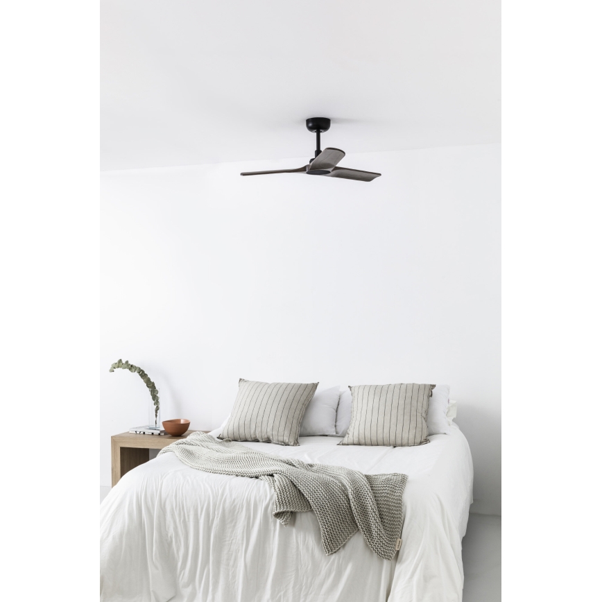 FARO 33806WT - Loftventilator HEYWOOD S træ/sort diameter 90 cm Wi-Fi Tuya + fjernbetjening