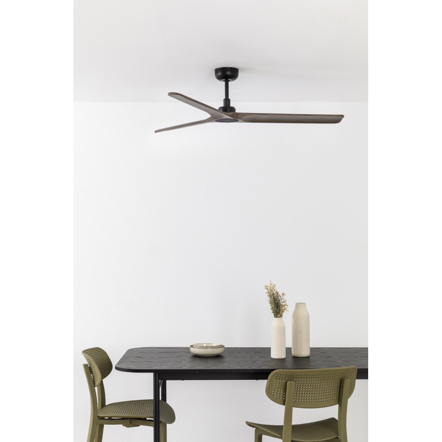 FARO 33809WT - Loftventilator HEYWOOD L træ/sort diameter 132 cm Wi-Fi Tuya + fjernbetjening