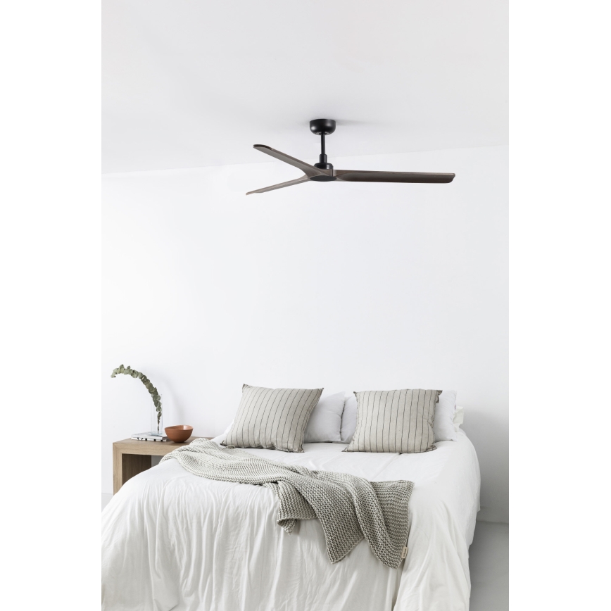 FARO 33809WT - Loftventilator HEYWOOD L træ/sort diameter 132 cm Wi-Fi Tuya + fjernbetjening