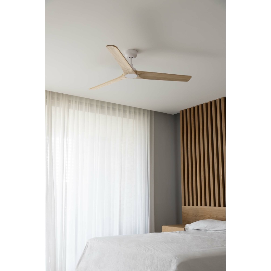 FARO 33810WT - Loftventilator HEYWOOD L træ/hvid diameter 132 cm Wi-Fi Tuya + fjernbetjening