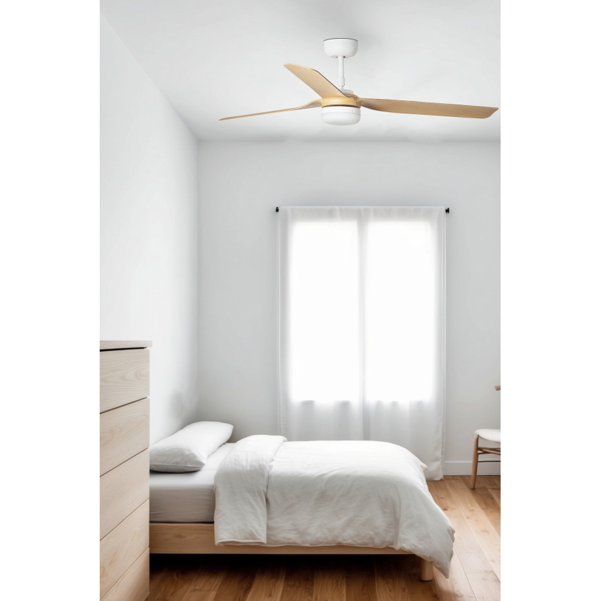 FARO 33816WT-20 - Dæmpbar LED-loftventilator PUNT M LED/18W/230V brun/hvid Ø 132 cm Wi-Fi Tuya + fjernbetjening