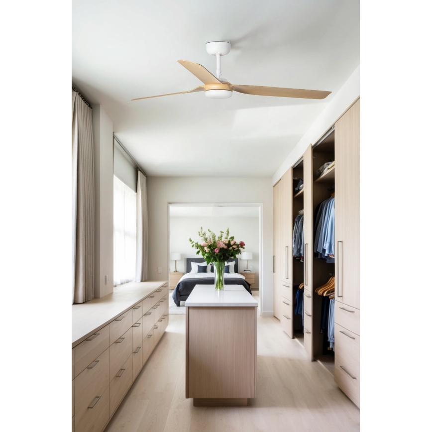 FARO 33816WT - Loftventilator PUNT M brun/hvid diameter 132 cm Wi-Fi Tuya + fjernbetjening