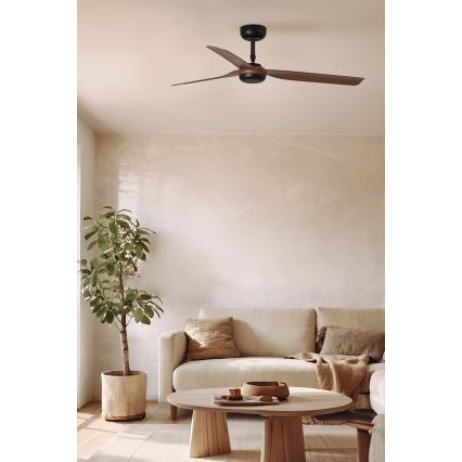 FARO 33817WT - Loftventilator PUNT M brun/sort diameter 132 cm Wi-Fi Tuya + fjernbetjening