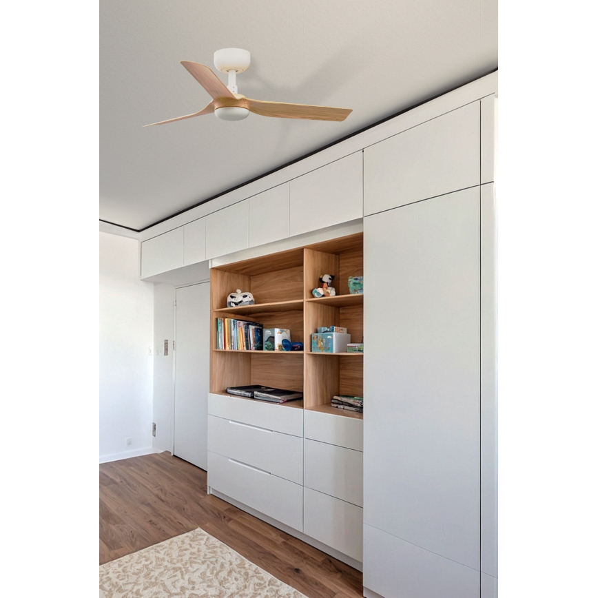 FARO 33821WT - Loftventilator MINI PUNT S brun/hvid diameter 90 cm Wi-Fi Tuya + fjernbetjening
