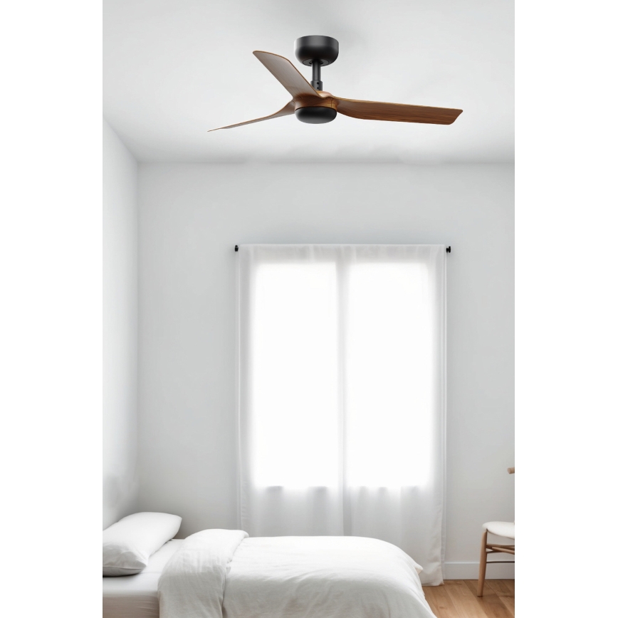 FARO 33823WT - Loftventilator MINI PUNT S brun/sort diameter 90 cm Wi-Fi Tuya + fjernbetjening