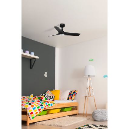 FARO 33825-1TW - LED loftventilator dæmpbar HEY S LED/10W/230V 2700/4000/6000K sort diameter 90 cm + fjernbetjening