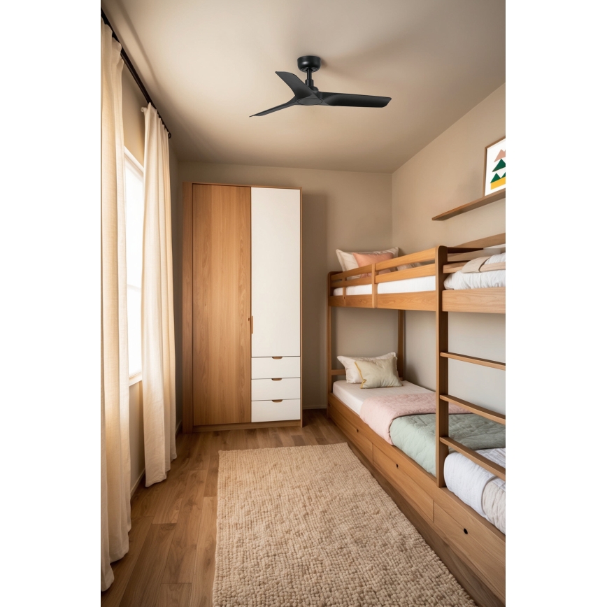 FARO 33825WT - Loftventilator HEY S sort diameter 90 cm Wi-Fi Tuya + fjernbetjening