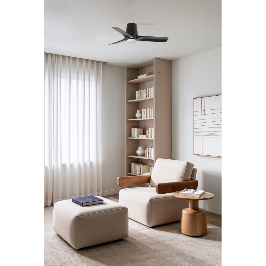 FARO 33827-1TW - LED loftventilator dæmpbar HEY TUB S LED/10W/230V 2700/4000/6000K sort diameter 90 cm + fjernbetjening
