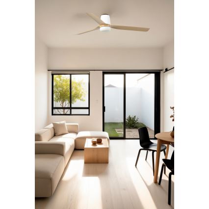 FARO 33829WT-1TW - LED loftventilator dæmpbar PUNT TUB M LED/18W/230V 3000/4200/6500K brun/hvid diameter 132 cm Wi-Fi Tuya + fjernbetjening