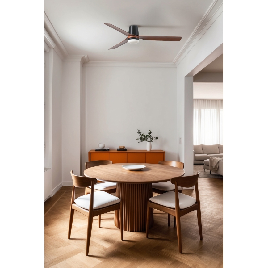 FARO 33831WT1S - Dæmpbar LED-loftventilator PUNT TUB M LED/18W/230V 2700/3000/4000K Ø132 cm brun/sort Wi-Fi Tuya + fjernbetjening