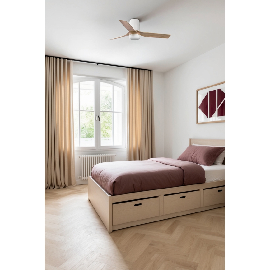 FARO 33833WT-1TW - LED loftventilator dæmpbar MINI PUNT TUB S LED/10W/230V 2700/4000/6000K brun/hvid diameter 90 cm Wi-Fi Tuya + fjernbetjening