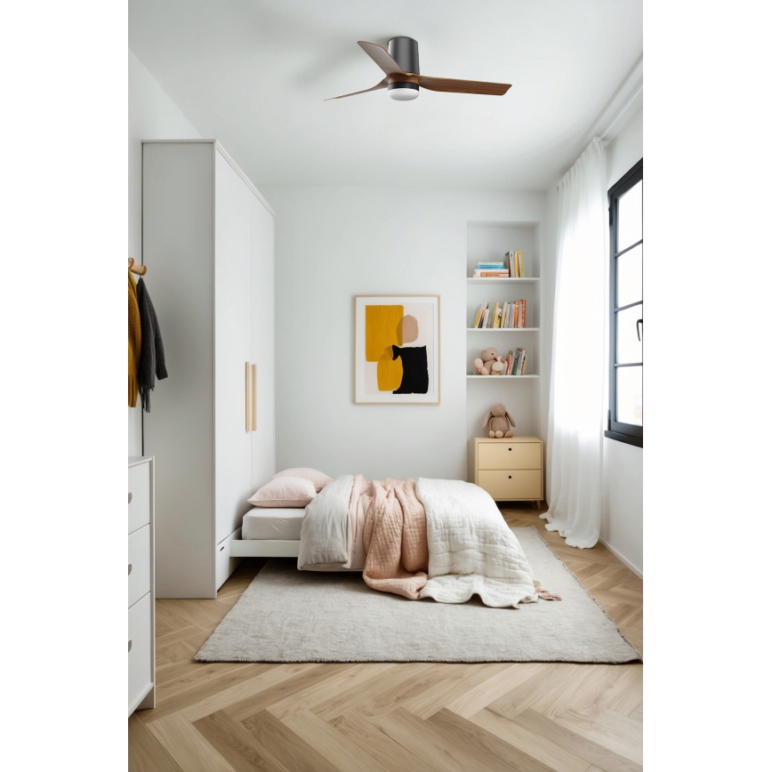 FARO 33835-1TW - Dæmpbar LED-loftventilator MINI PUNT TUB med LED/10W/230V 2700/3000/4000K Ø 90 cm brun/sort + fjernbetjening