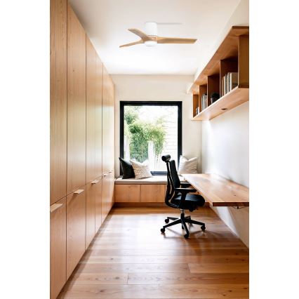 FARO 33836-1TW - LED loftventilator dæmpbar HEYWOOD TUB S LED/10W/230V 2700/4000/6000K fyrretræ/hvid diameter 90 cm + fjernbetjening