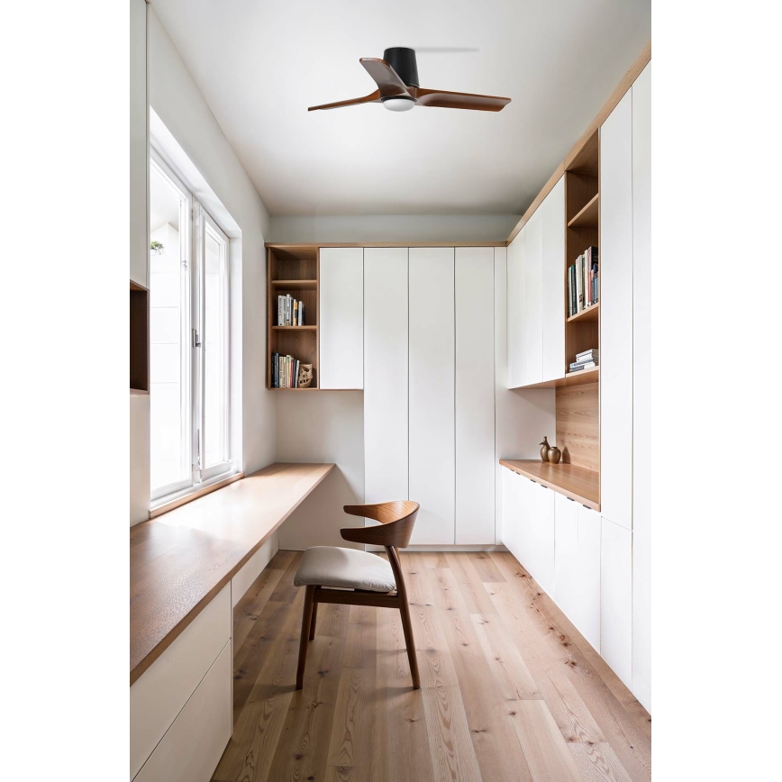 FARO 33837WT - Loftventilator HEYWOOD TUB S fyrretræ/sort diameter 90 cm Wi-Fi Tuya + fjernbetjening