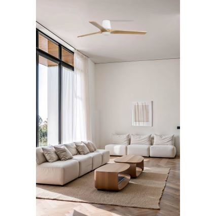 FARO 33838WT-1TW - LED dæmpbar loftventilator HEYWOOD TUB L LED/10W/230V 2700/4000/6000K fyrretræ/hvid Ø 132 cm Wi-Fi Tuya + fjernbetjening